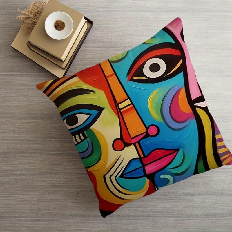 VIKAMA Housse de coussin abstraite moderne visage, Housse de coussin impression artistique peinture à l'huile, Housse de coussin décorative pour canapé de salon 60x60cm