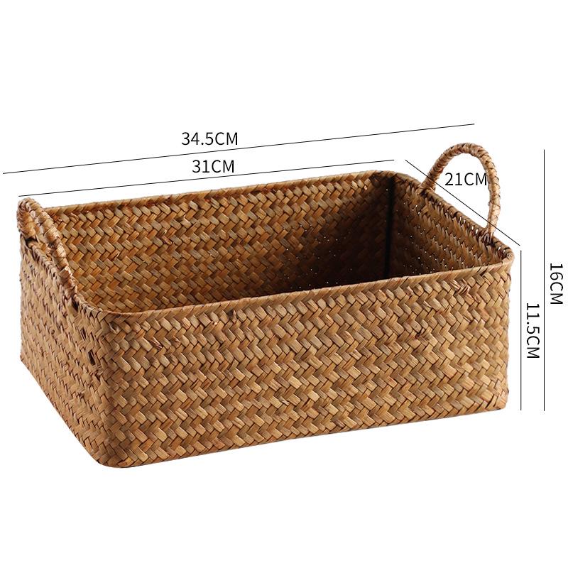 Japanese Straw-Woven Storage Basket for Snacks, TV Accessories, Cosmetics, and Masks