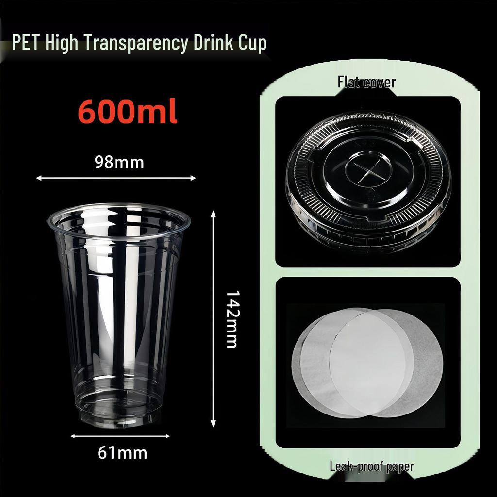PET Disposable Milk Tea Cup with Lid & Straw - 98mm Caliber, Thickened Plastic for Fruit Tea or Coffee Takeaway