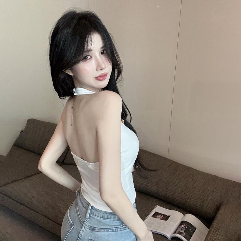 Summer Women'S Sexy Metal Chain Decoration Halterneck Sleeveless Slim Camisole