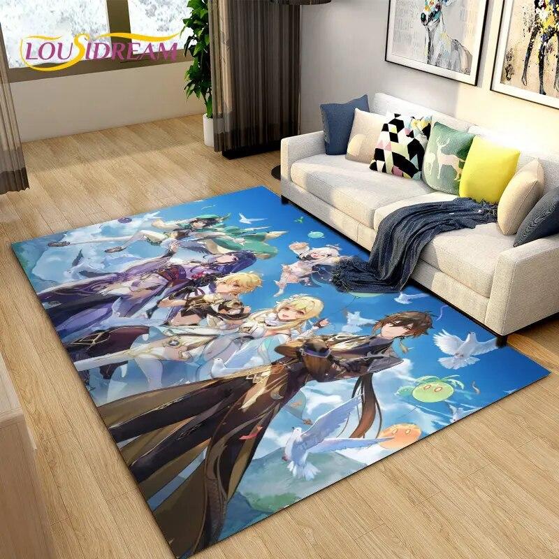 Genshin Impact Game Gamer Cartoon Area Rug,Carpet Rug for Living Room Bedroom Sofa Doormat Decoration, Kids Non-slip Floor Mat