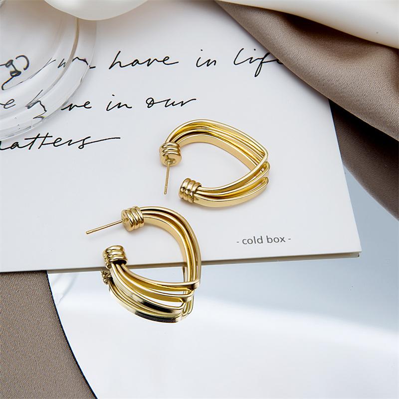 Three-layers Hollow C-shaped Women's Drop Earrings Gold Color Curved Metal Dangle Earrings Silver Color Geometry Ear Jewelry