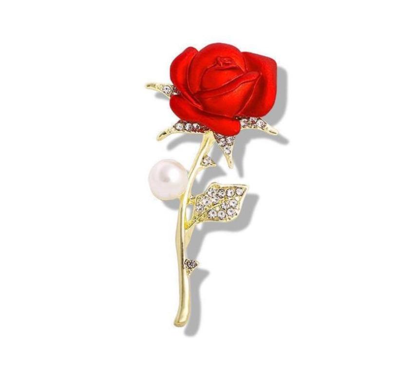 Gold Color Rose Brooch for Women Red Romantic Rhinestone Tulip Flower Brooch Pins Jewelry Wedding Birthday Gifts