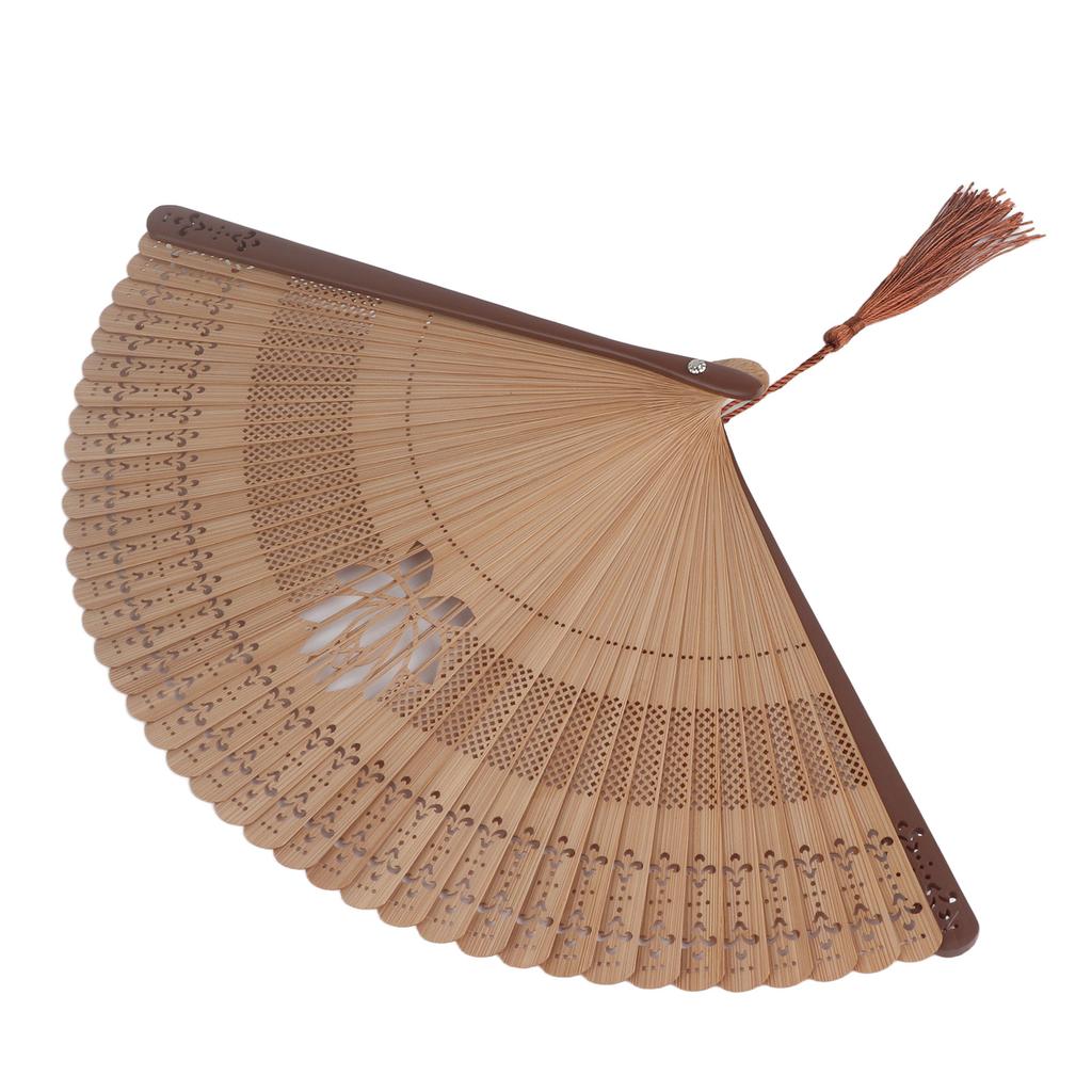 Faltfächer aus Bambus mit hohlen Handquasten Sommer Heißer Tag Kühlwerkzeug DekorationBraun
