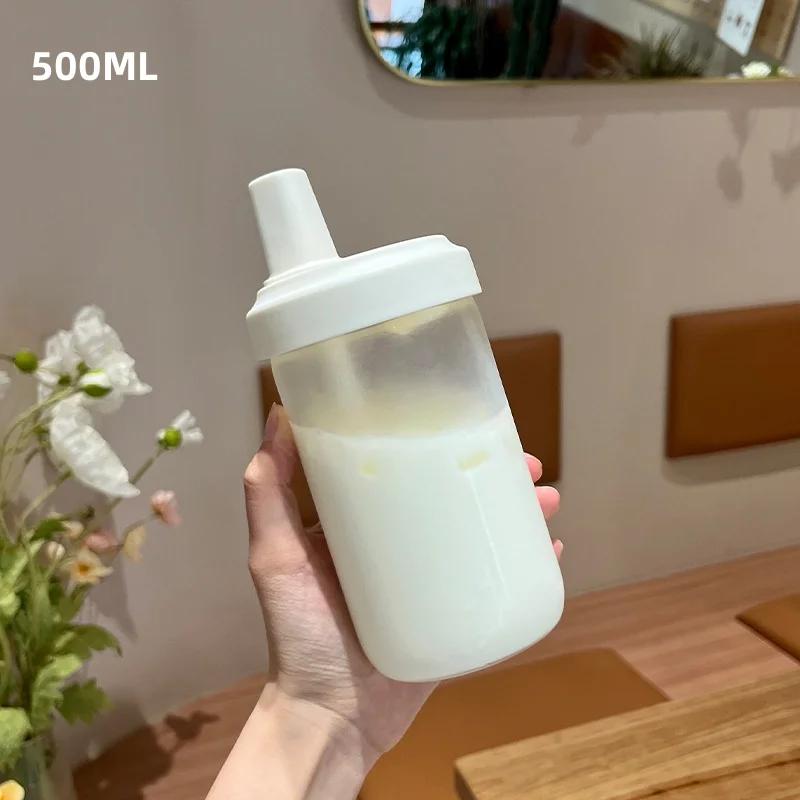 500/850ml Large Capacity Water Bottles Milk Juice Glass Cup with Lid Straw Bubble Tea Coffee Cups Drinkware Transparent