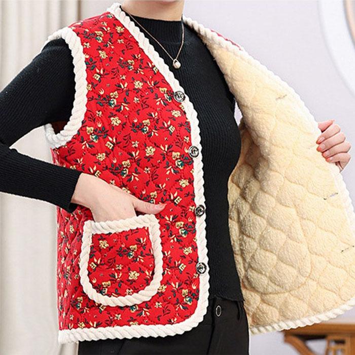 Florale Gesteppte Sherpa Warme Weste – Trendiger Koreanischer Retro-Stil(ROT)