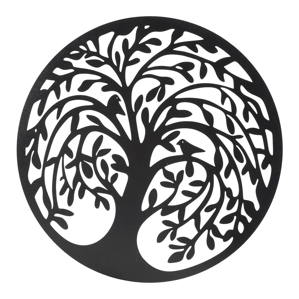 Kovový strom Nástěnné umění Odolné proti rzi Kulatá nástěnná plaketa Dekor do obývacího pokoje Ložnice Venkovní Černá 11.81