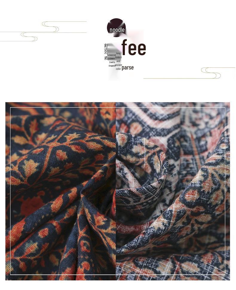 Summer 2025 Retro Print Cotton Linen Dress - Loose Fit for Middle-Aged and Elderly Women