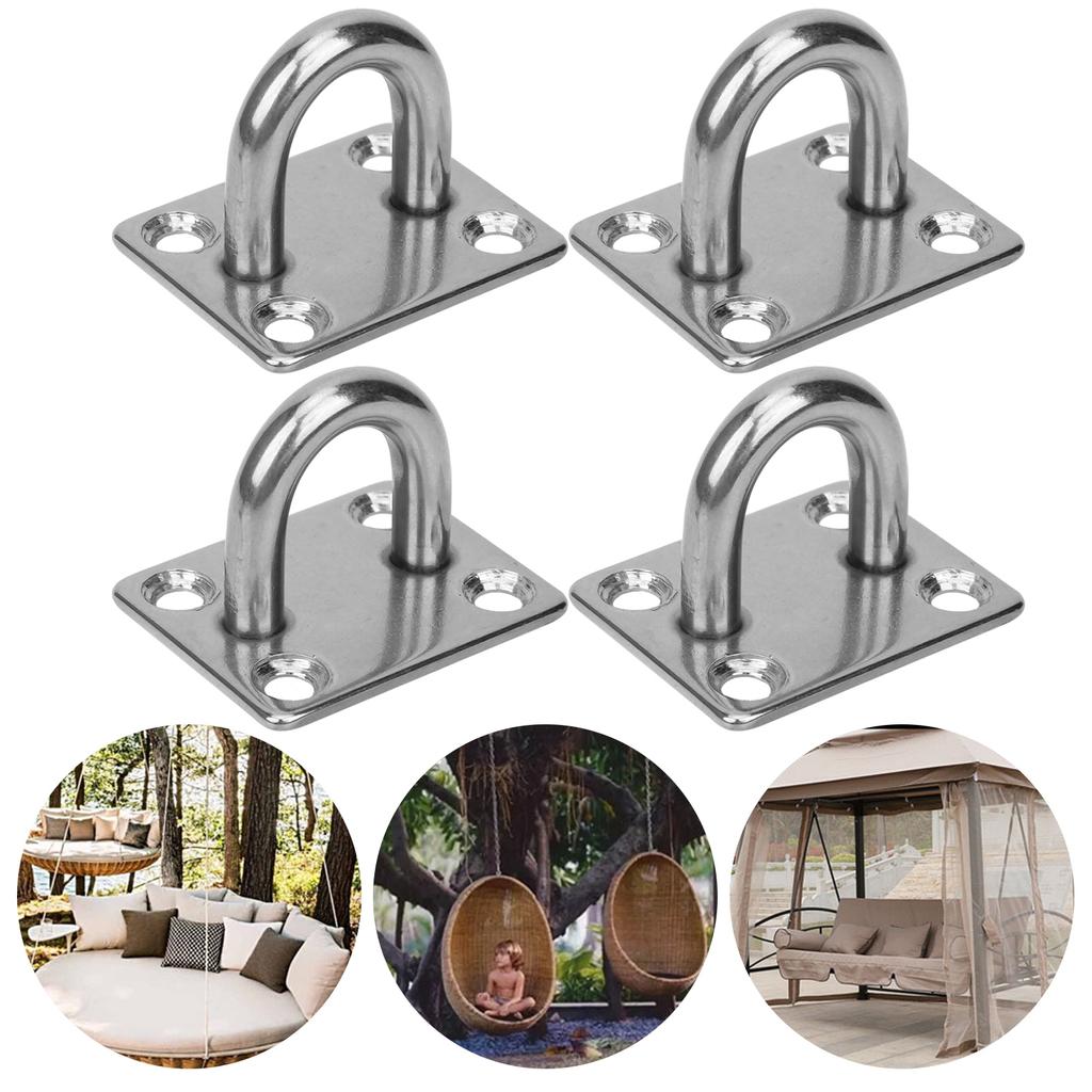 M8 4 Holes Stainless Steel Fixed Eye Plate Hook Loop UShaped Ceiling Wall Mount Hanger