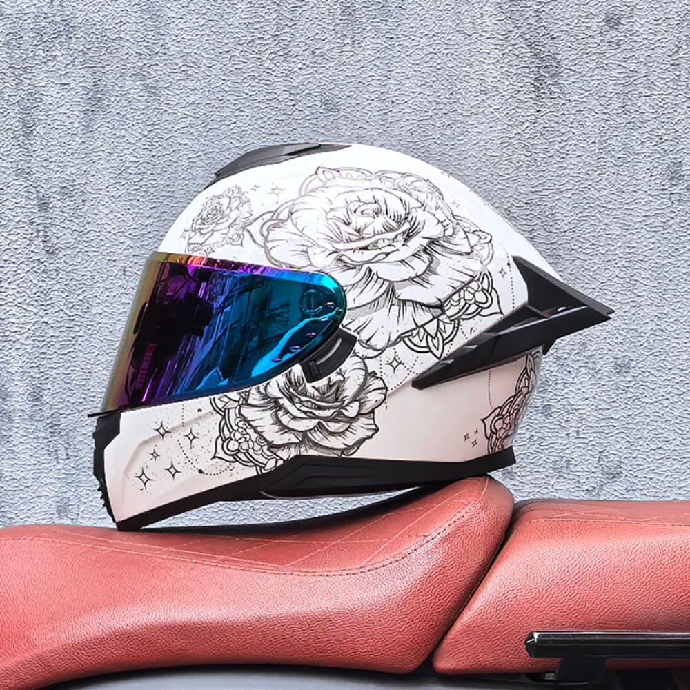 DOT Full Helmet Double Mirror Helmet Men's Four-season Universal Hard Hat Female Knight Locomotive Double Lens