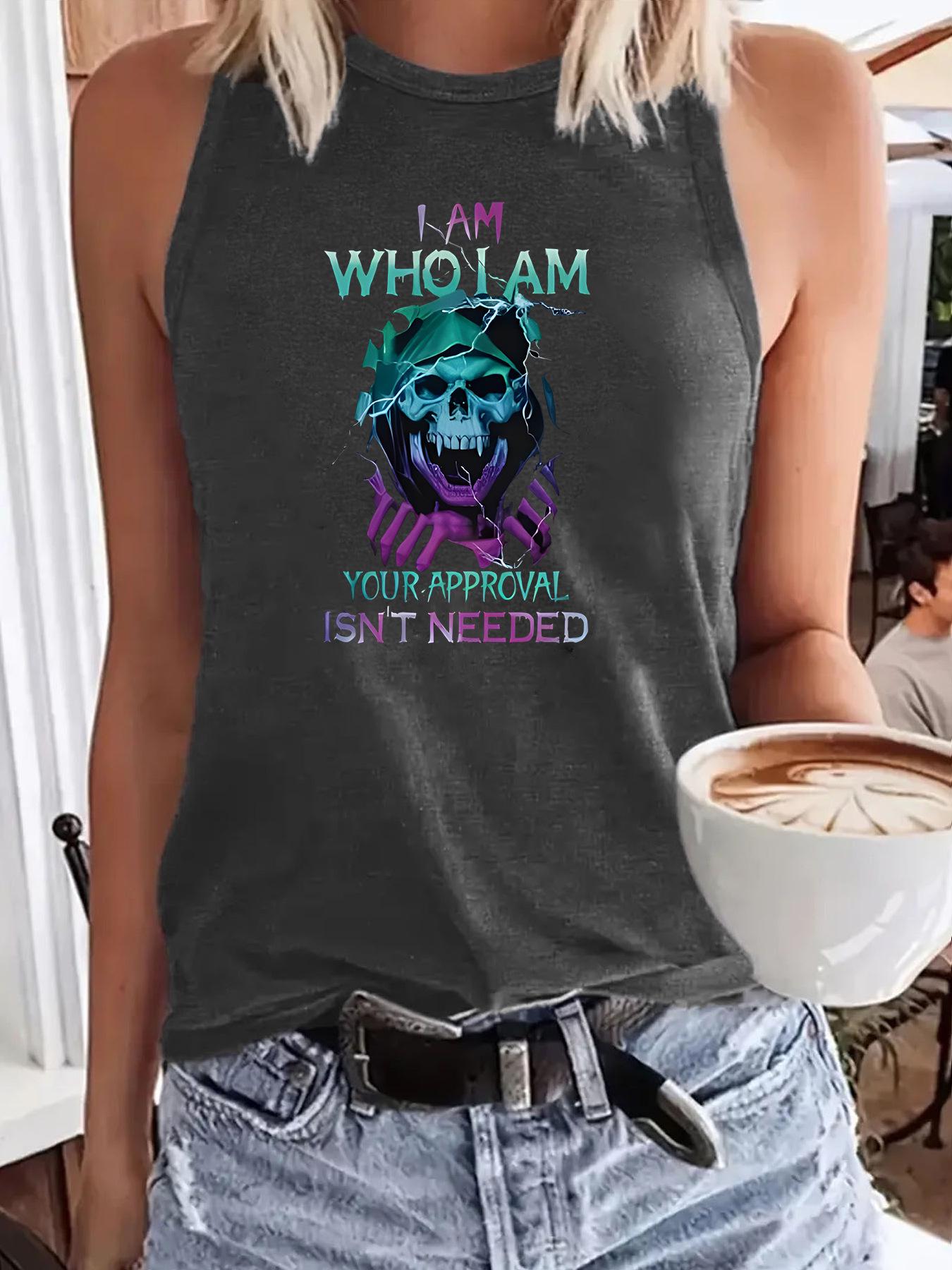 

Trendy Skull Pattern Women s Plus Size Loose Tank Top XL темно-серого