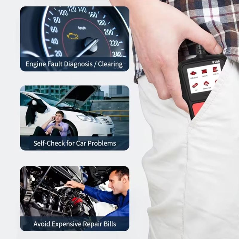 Warning Light Review Tool with OBD2 Live Data Display, Handheld Vehicle Diagnostic Unit with Color Screen, Fixed Cable, and Routine Vehicle