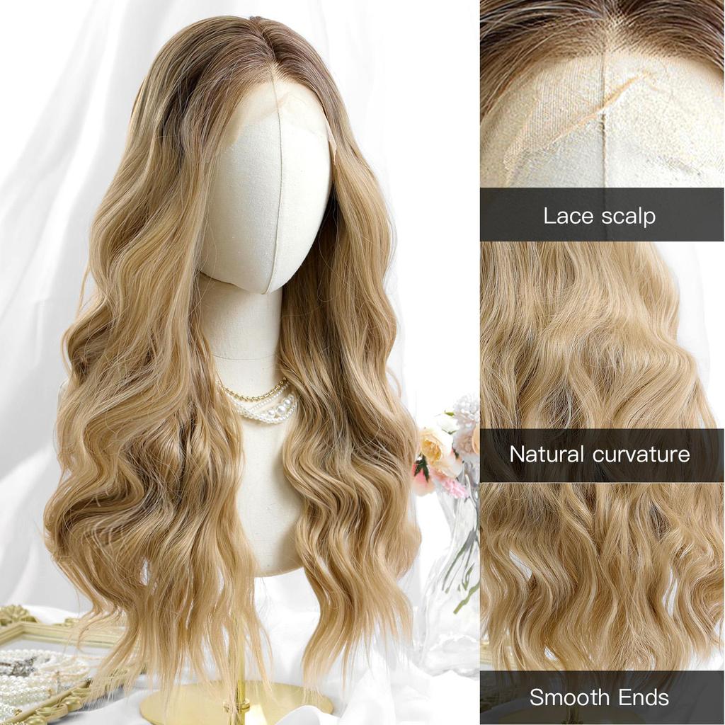 ALAN EATON Syntetická dámská krajková paruka 13x4 Dlouhé vlnité paruky Blond barva Denní párty Vlasy s vysokou hustotou odolné vůči teplu