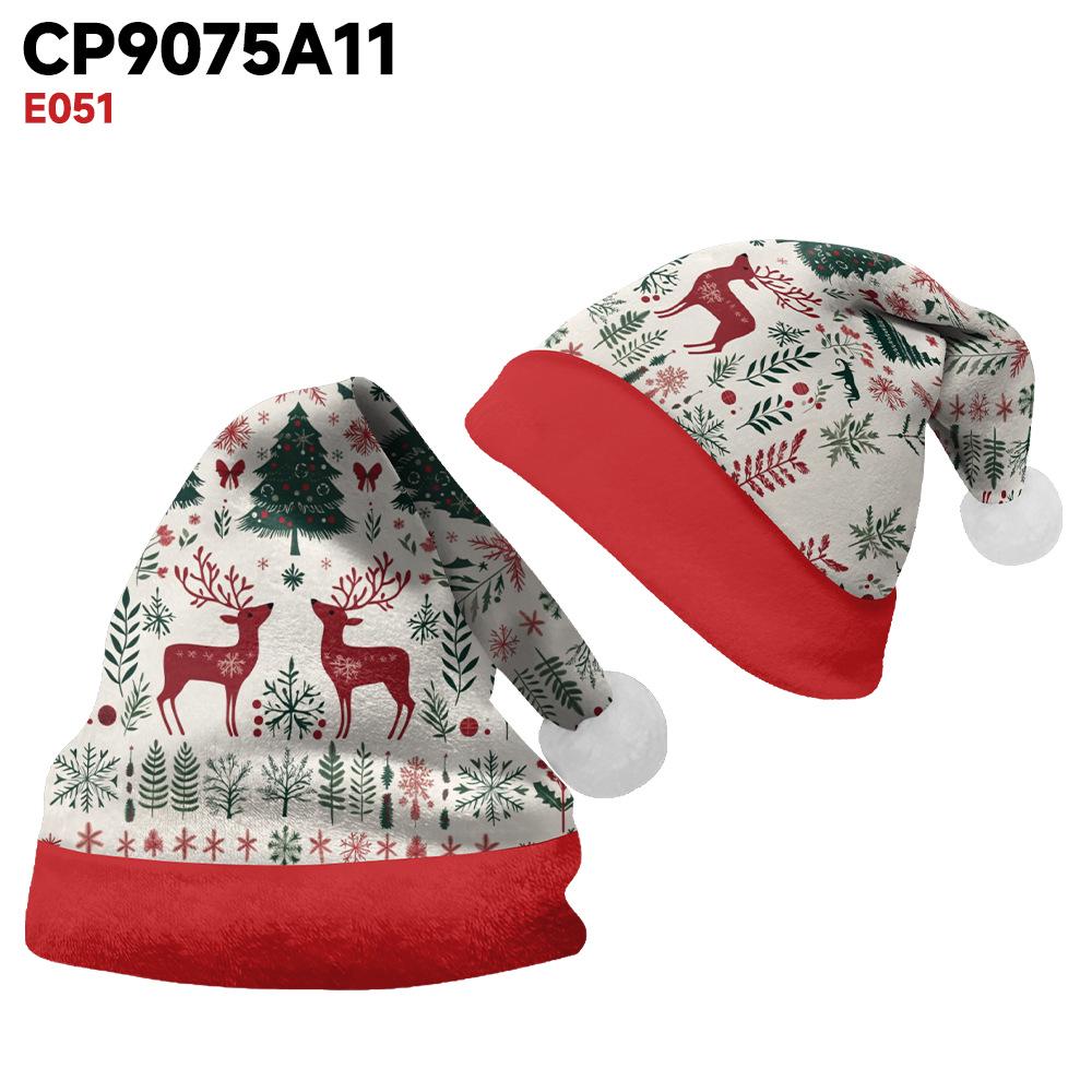 2024 Pluszowa Czapka Świąteczna z Nadrukiem Łosia dla Dorosłych i Dzieci - Podszyta Polarem, Dwustronna, z Dużym Rondem
