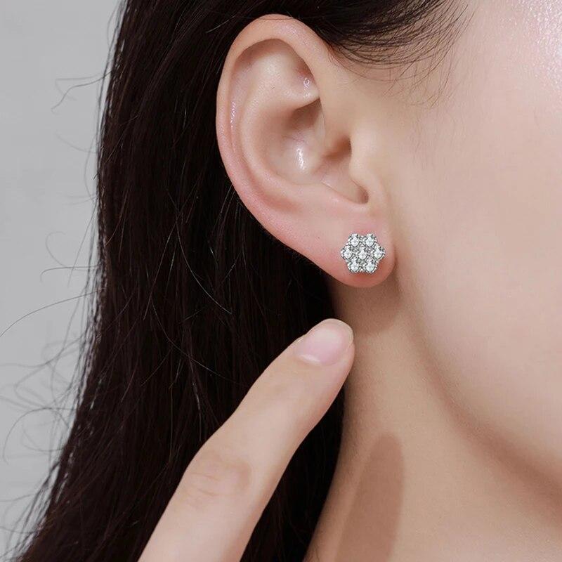 S925 Sterling Silver Moissanite Stud Earrings 1.4ct 7 Stones Flower Women Earring For Party Engagement Fine Jewelry Earings