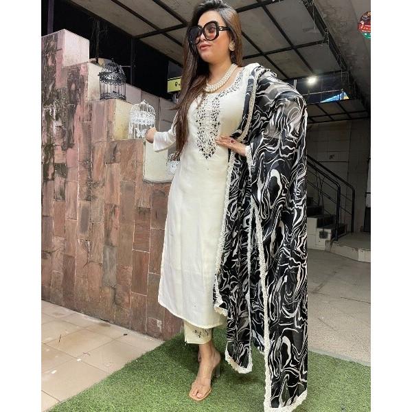 Bollywood Top Tunic Kurti Pant Dupatta Set Indian Women Party Wear Salwar Suit SC-2317