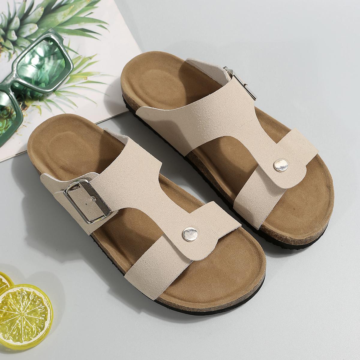 

Мода 2024 Лето Женские Тапочки С Открытым Носком Пряжка Твердые Повседневные Пляжные Туфли На Плоской Подошве 42 белый