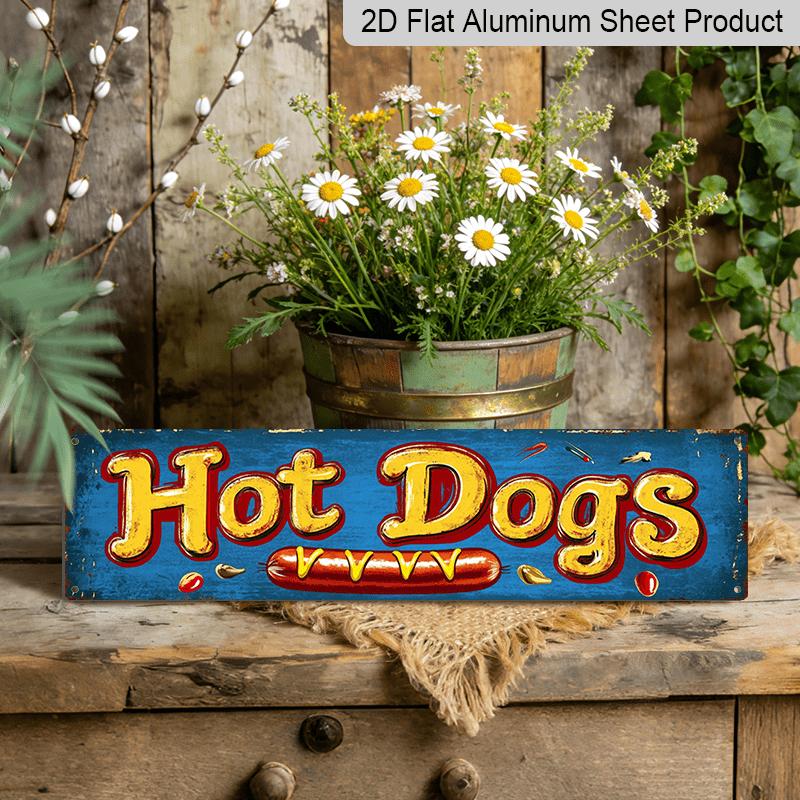 

15.7×3.94inch Retro Hot Dogs Metal Sign Vintage Aluminum Wall Decor - No Electricity Needed, Vibrant Colors, Durable Indoor/Outdoor Hanging Art for 40cm x 10cm