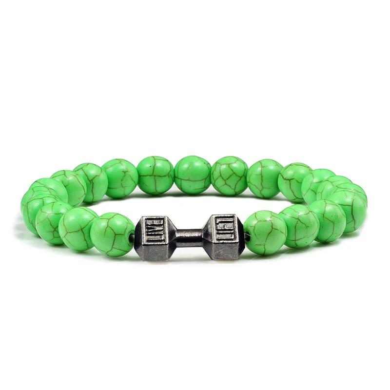 High Quality Men Beaded Bracelet Natural Black Lava Stone Dumbbell Charm Bracelets Energy Fitness Barbell Fashion Women Jewelry
