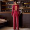Elegant Backless Jumpsuit with High Waist and Long Sleeves