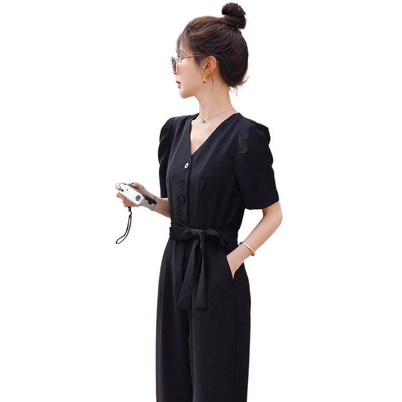 Women's Short Sleeve Black Slimming Jumpsuit - Summer 2026 Fashion
