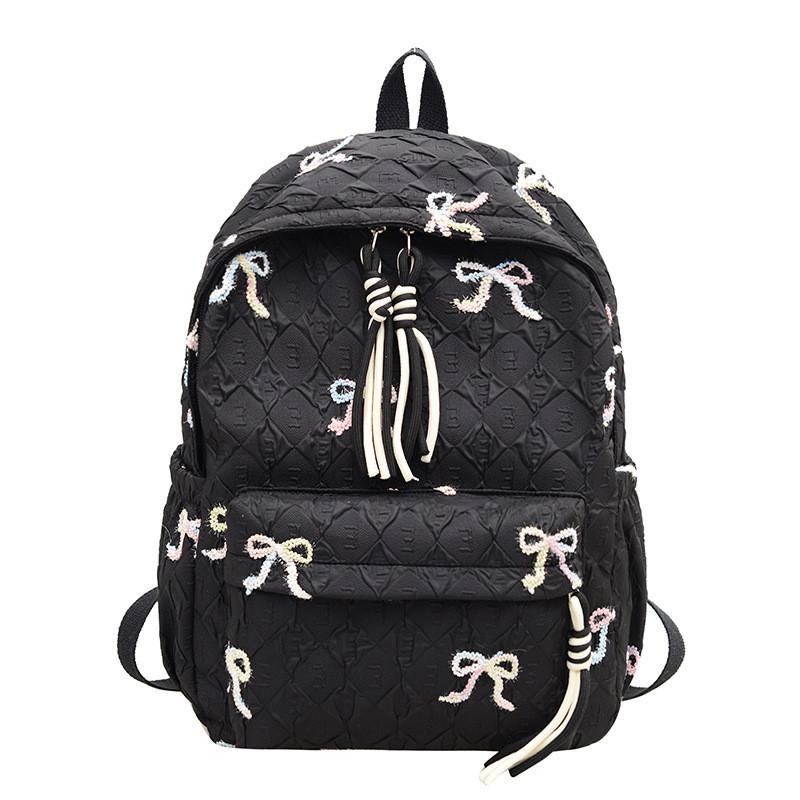 Casual Bow Girls Shoulder Bag Soft Nylon And Stitching Details Travel School