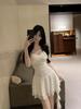 Nightclub Sexy Spaghetti Strap Dress – Low-Cut, Tassel Patchwork, Waist-Cinched, Large Hem Short Skirt