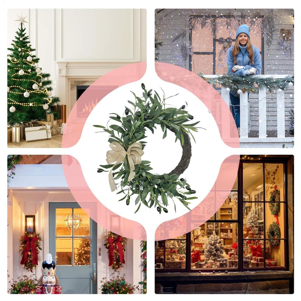 45cm Wreaths for Front Door Olive Leaves UV Resistant Artificial Door Wreath Spring Decor Rustic Realistic Olive Leaves Indoor