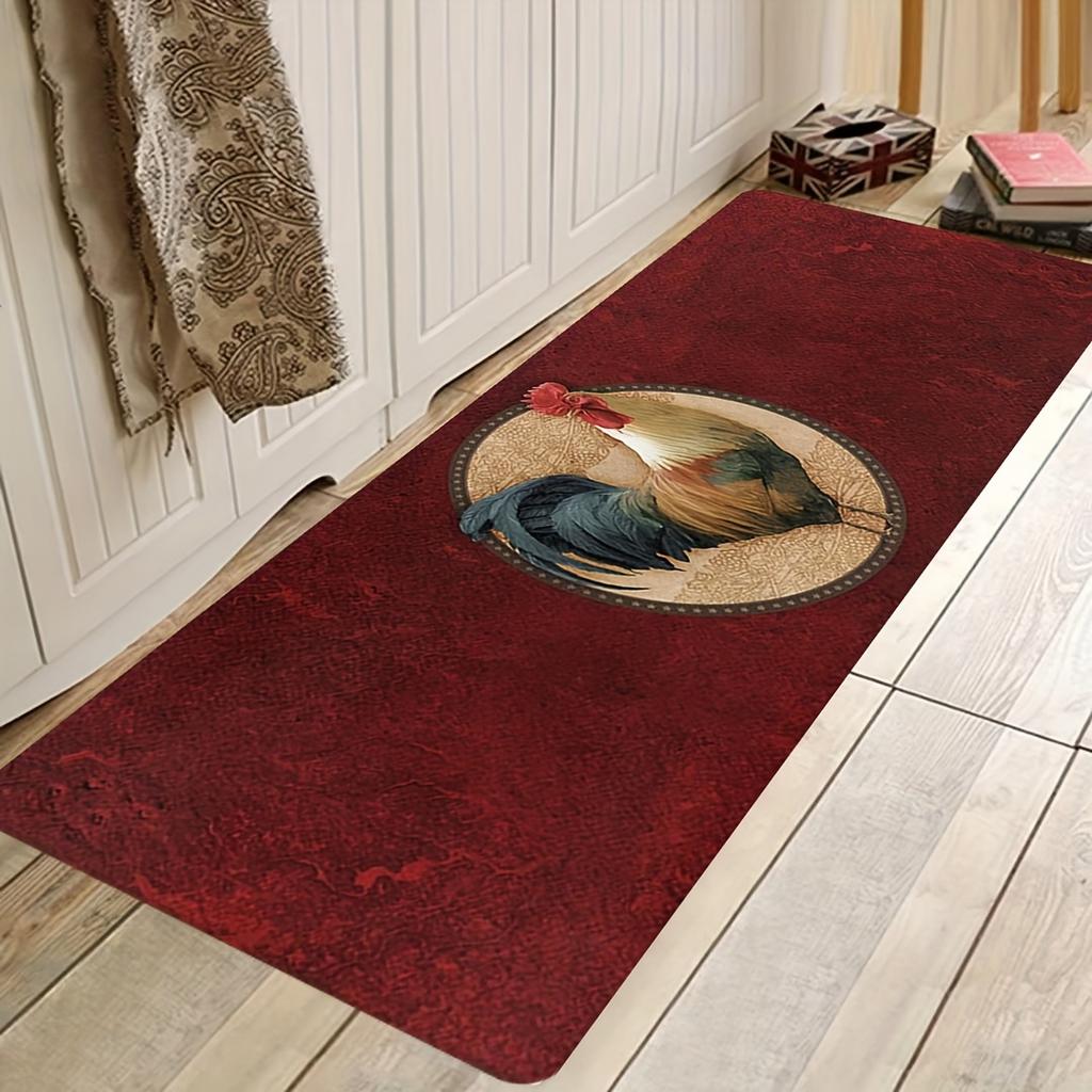 Vintage Rooster Farm Non-Slip Rug, Machine Washable Floor Mat for Kitchen Laundry Room Hallway Home Decor