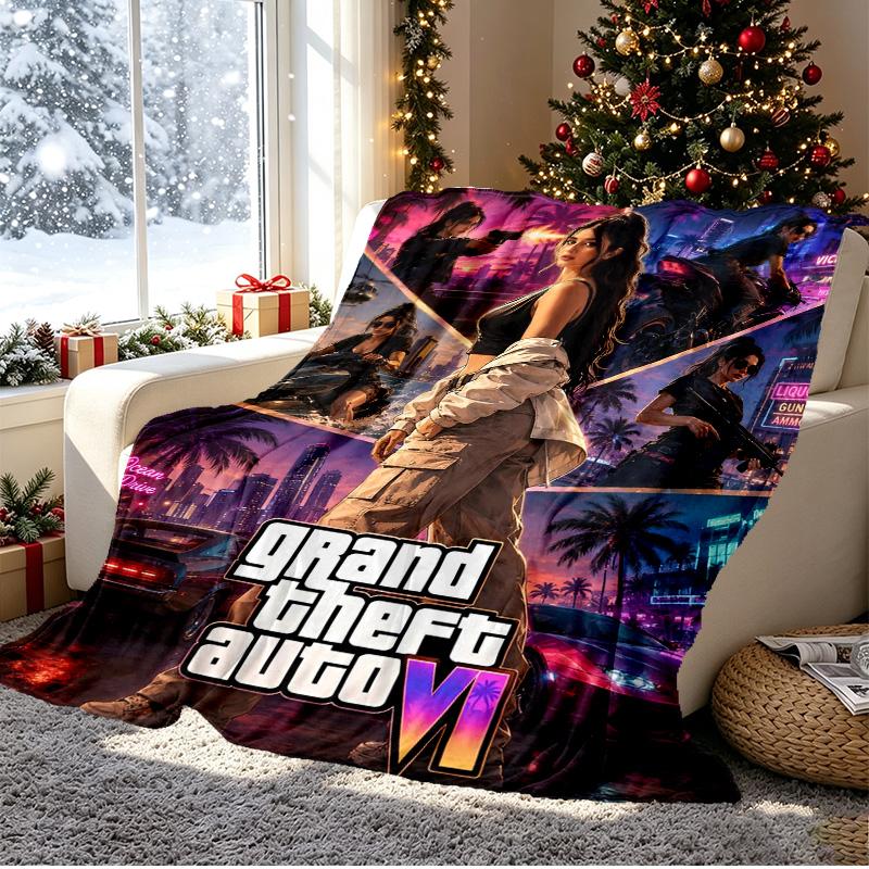 Grand Theft Auto VI Pattern Blanket for Home Decoration, Bed, Sofa, Car Travel, Camping, Suitable for All Seasons, Birthday Christmas Gift