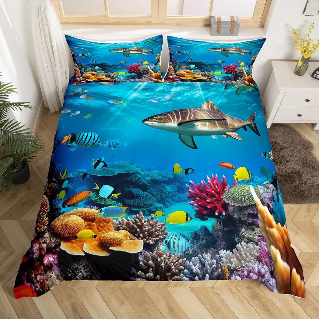Sea Turtle Duvet Cover 3D Turtle Bedding Set Ocean Marine Theme Comforter Cover For Boys Girls Underwater Animal Pattern Bed Set