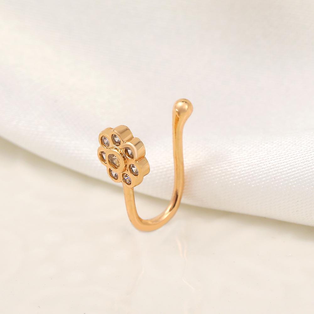 Europäischer & Amerikanischer Trend Zirkon Blume Nicht-Piercing U-förmiger Nasenring Schmuck