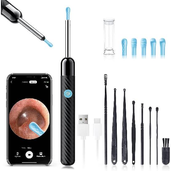 Ear Wax Removal - Earwax Remover Tool with 8 Pcs Ear Set - Ear Canal Cleaner with 1080P Camera - FSA HSA Eligible - Ear Cleaning Kit with 6 Ear Spoon