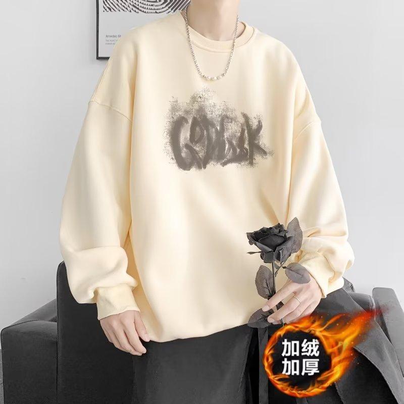 

Crew neck sweater men s autumn and winter velvet American oversize trendy brand ins loose no hat long sleeve top 5XL