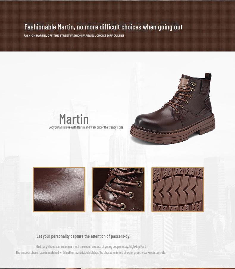 Men's Retro High-Top Martin Boots – Lightweight, Breathable, British Style Motorcycle and Work Boots for Autumn/Winter.