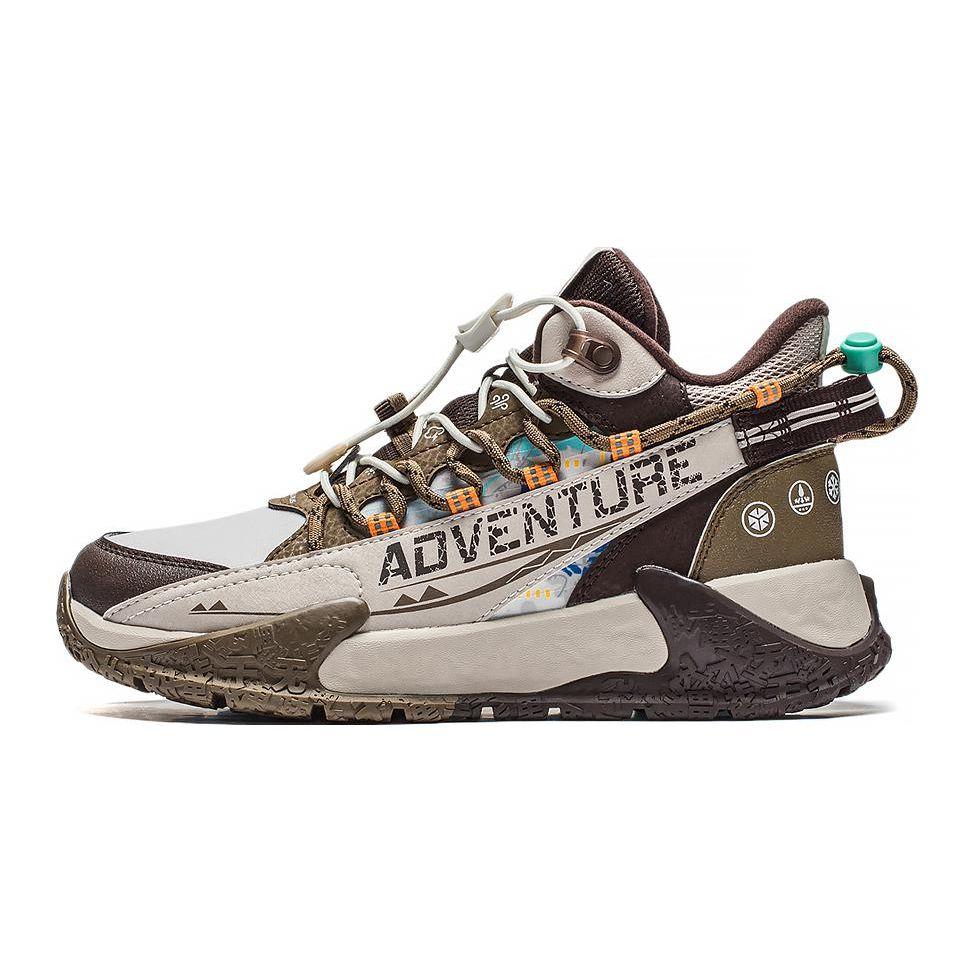 Li Ning Childrens Yan Luan 2.0 Comfortable Versatile Anti-Kick Shock Absorption Mid-Top Running Shoes Kids Running Shoes Brown YKET006-9