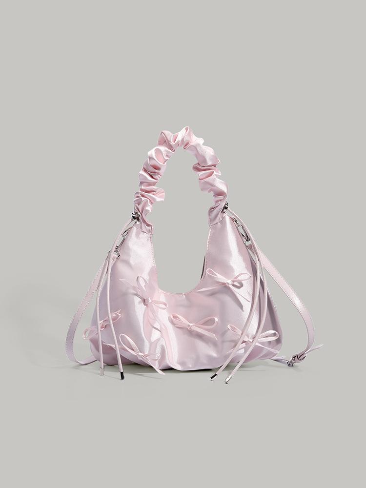 

Niche Design Pleated Cloud Handbag 2025 New Cute Bow Armpit Bag Fashionable Versatile Shoulder Bag розовый