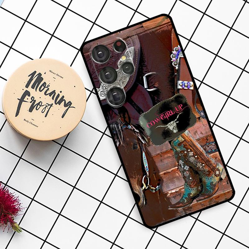 Western Cowgirl Cowboy Boots Cowhide Case For Samsung Galaxy S21 S22 S23 S24 S25 Ultra S9 S10 S25 Plus S25 FE S20 FE Phone Cover