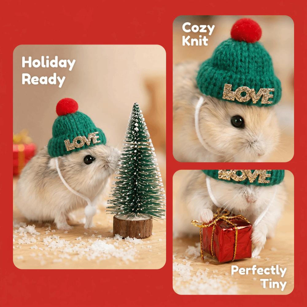 Knitted Hamster Christmas Hat Adjustable Pet Costume Headwear Cute Santa Beanie Festive Dress-Up