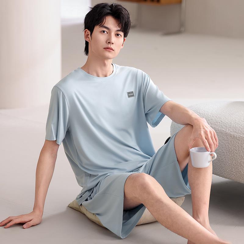 Men's Modal Summer Pajama Set: Short Sleeve & Shorts, Casual Plus Size Homewear
