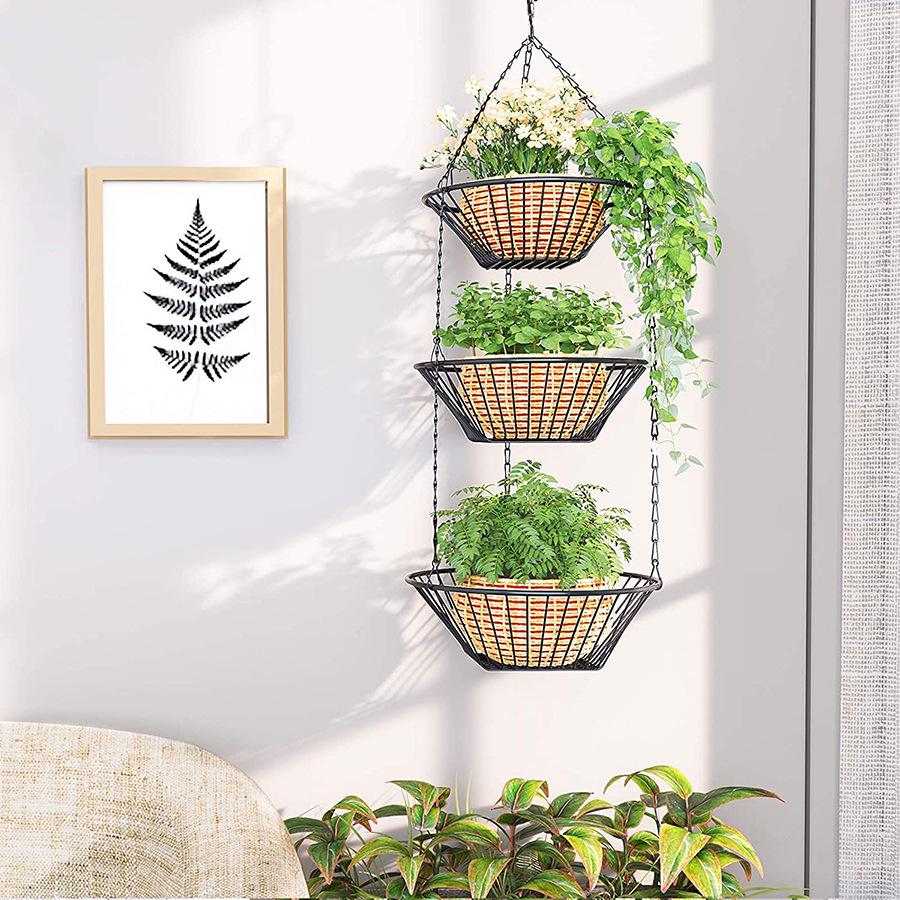 Wrought Iron Three-Tier Folding Fruit Storage Basket