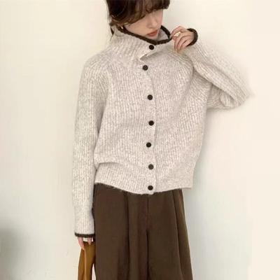 Turtleneck Sweater Jacket Women's Autumn and Winter New Loose Lazy Style Simple Color Matching Knitted Cardigan Top