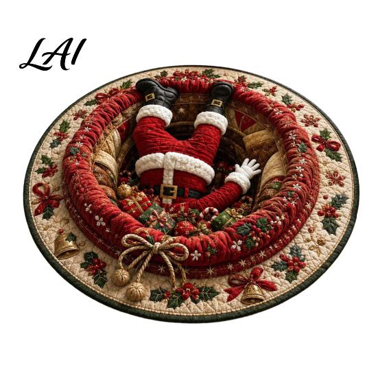 Living Room Holiday Carpet Christmas 3D Rug Illusion Area Round Decorative Optical Floor Mat Festive for Indoor Home Decoration Winter Seasonal Rug
