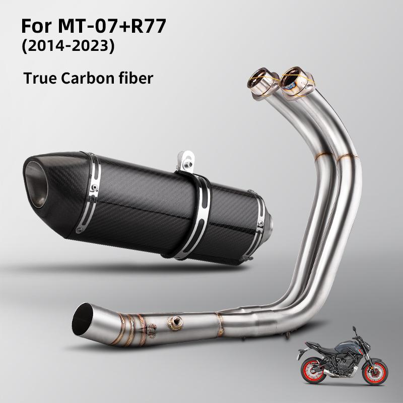 Complete Exhaust System for Motorcycle, Carbon Fiber Exhaust, 51mm/2 Inches, for Mt07 R77 2014-2023