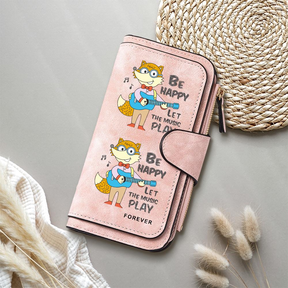 Cartoon Fox Print Long Wallet Cute PU Leather Purse Large Capacity Card Holder Fashion Zipper Wallet