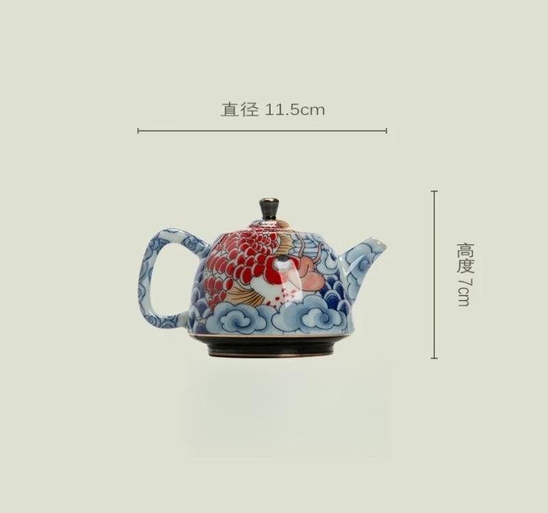 Jingdezhen Ceramic Teapot Tea Set 160ml Japanese Style Blue and White Dragon Fish Teapot Underglaze Colour