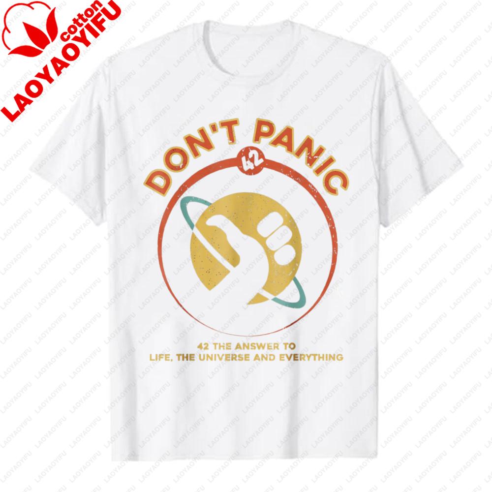 Retro Hitchhikers Guide To The Galaxy Graphic Tee 42 Answer To Life The Universe and Everything Dont Panic Casual TShirts