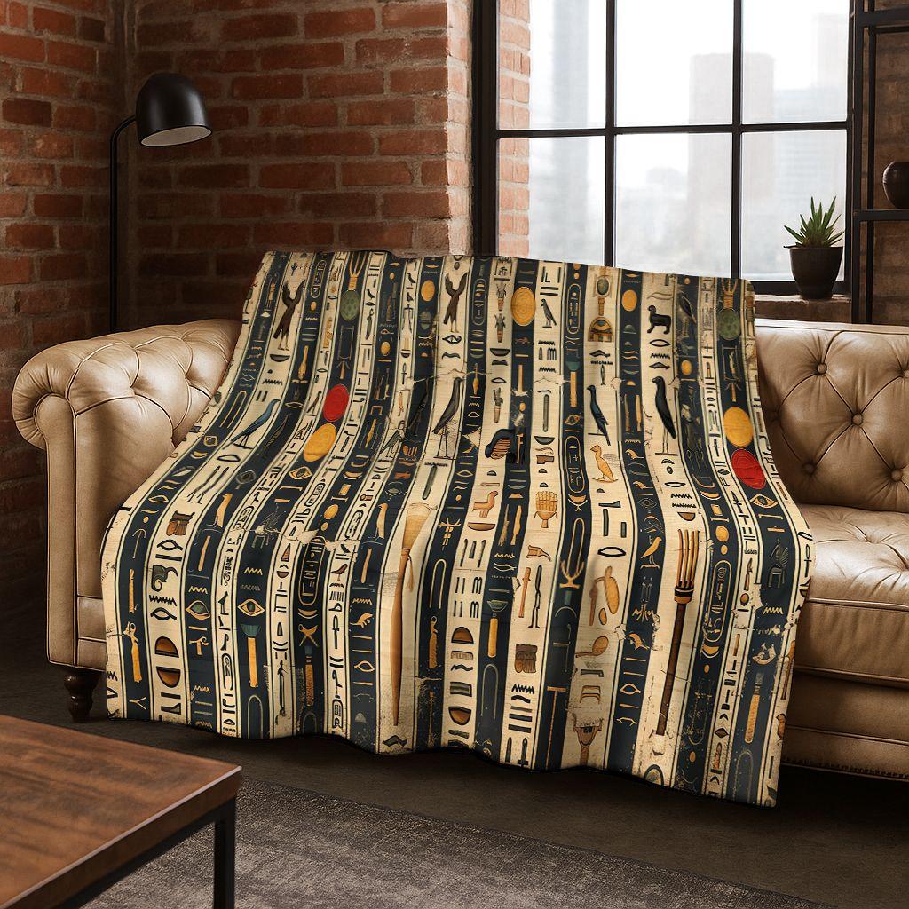 Ancient Egyptian Hieroglyphic Symbols Carved Murals Flannel Blanket,Cozy Soft Throw Blanket for Home Bedroom Bed Sofa Cover Gift