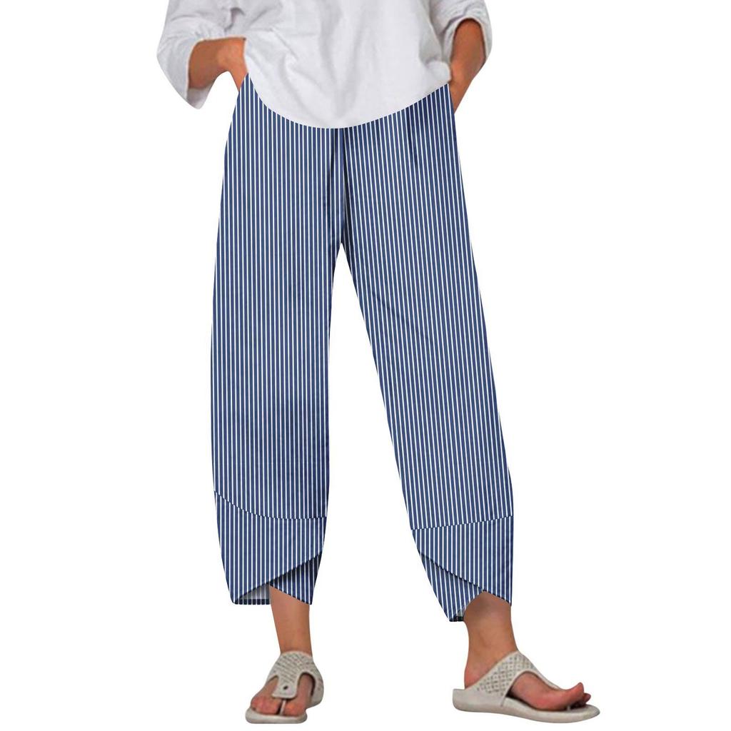 Pants For Women Summer Casual Wide Leg Elastic Waist Print Pants With Pockets