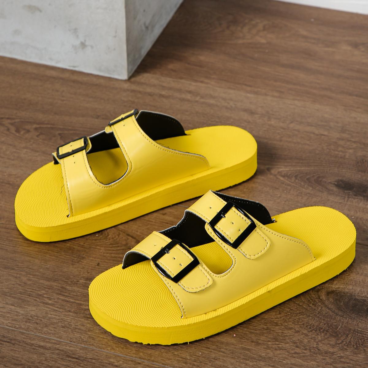 

Женские плоские тапочки, летние новые легкие пляжные сандалии, удобные неглубокие повседневные тапочки, дышащие дизайнерские шлепанцы для женщин 37 жёлтый